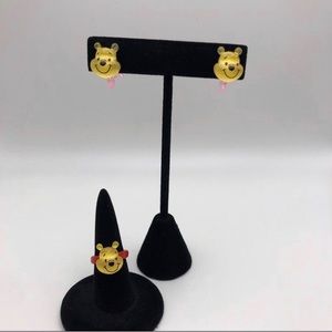 Clip-On Winnie The Pooh Earrings and Plastic Adjustable Ring